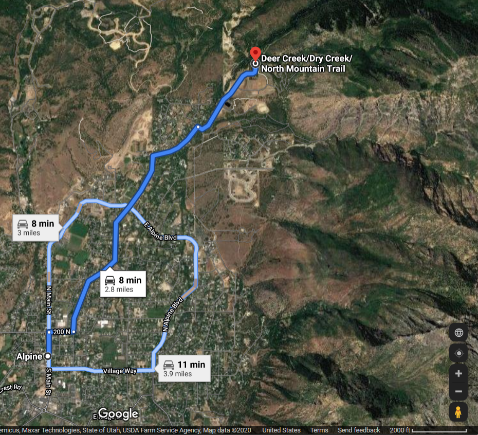 Map from Alpine to Trail Head